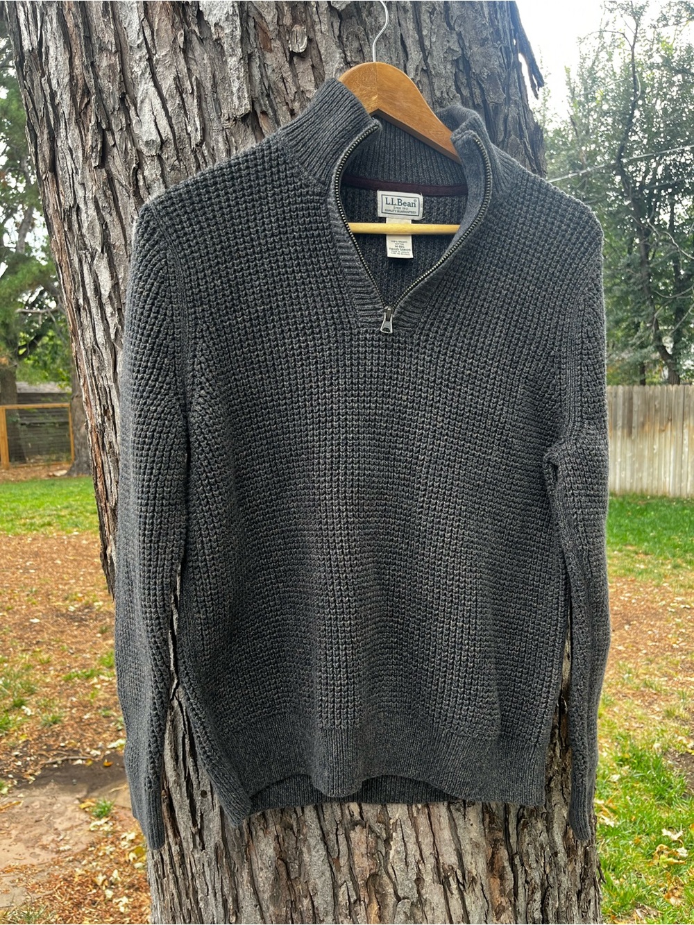 L.L. Bean Men’s Dark Charcoal Zip-Neck Waffle Knit Sweater
